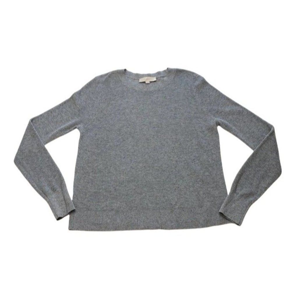 LOFT Gray with‎ Multicolor Threads Crew Neck Soft Sweater Sz Medium